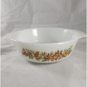 Vintage Anchor Hocking Fire King Harvest Vegetable 1 Qt Round Casserole Dish